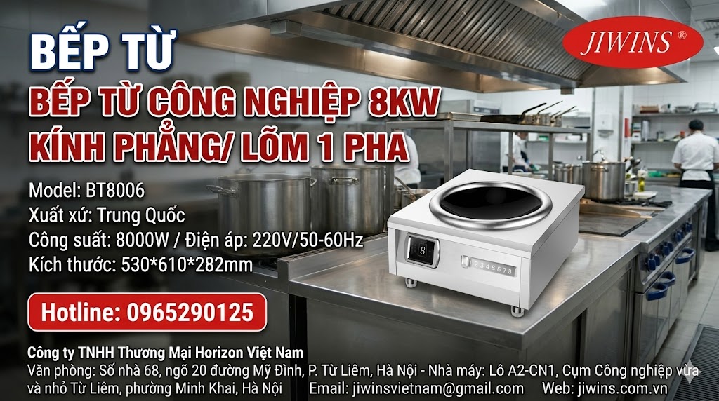 Bếp từ công nghiệp 8KW kính phẳng/ lõm 1 pha